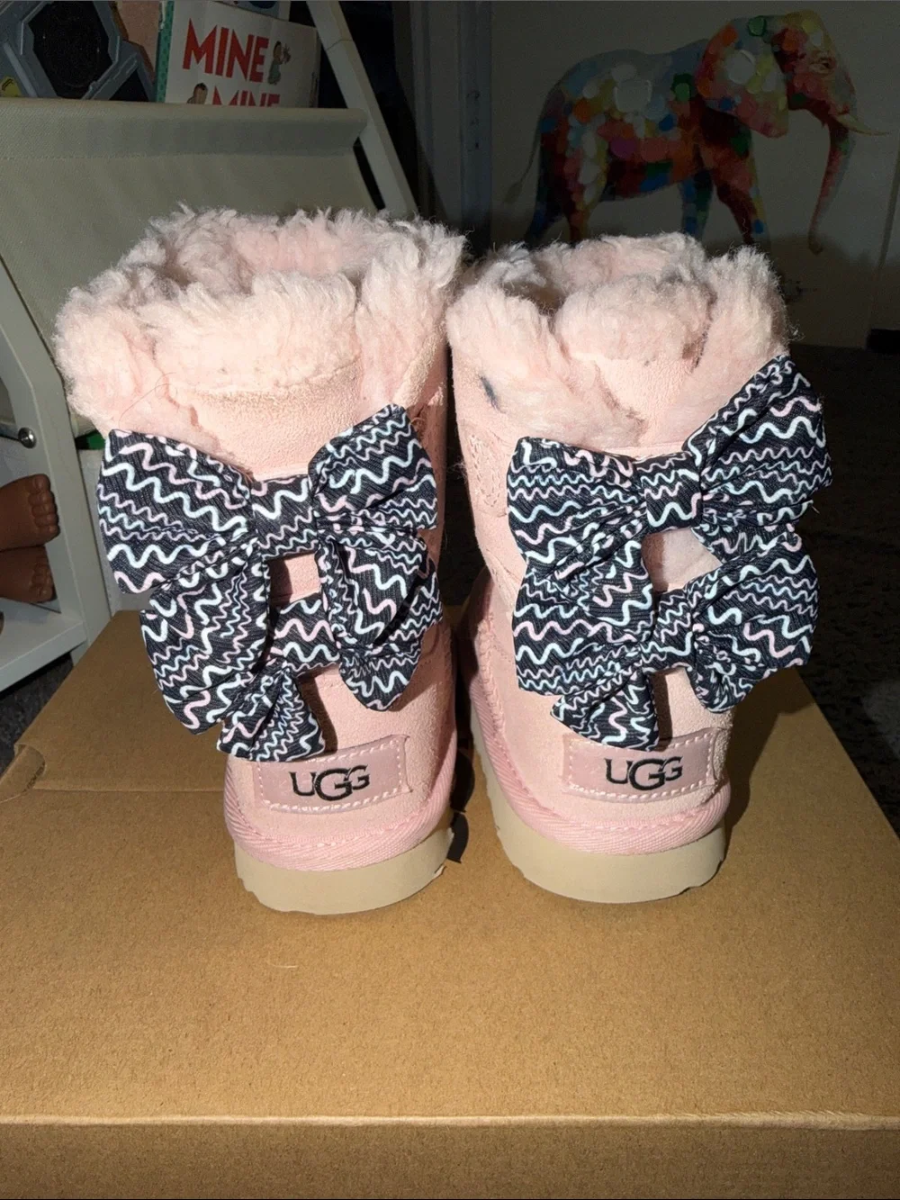 UGG Pink Suede Kids Bow Back Shearling Boots